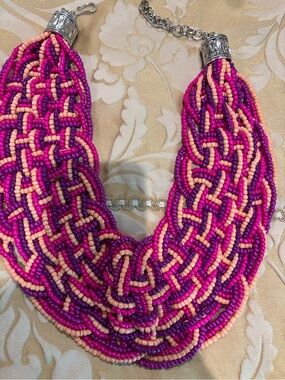 Sassy Jones Handwoven Pink & Peach Beaded Statement Necklace